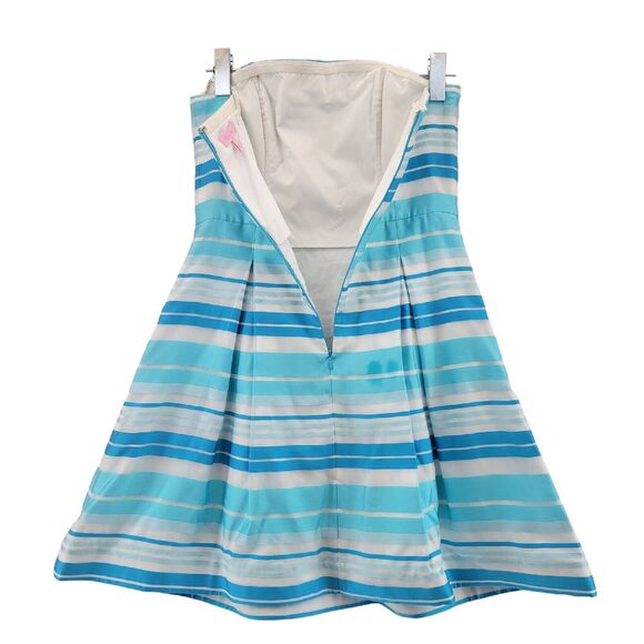 Lilly Pulitzer Blossom Dress Turquoise Wrapping Stripe Silk Size 4 Blue White - Picture 4 of 10